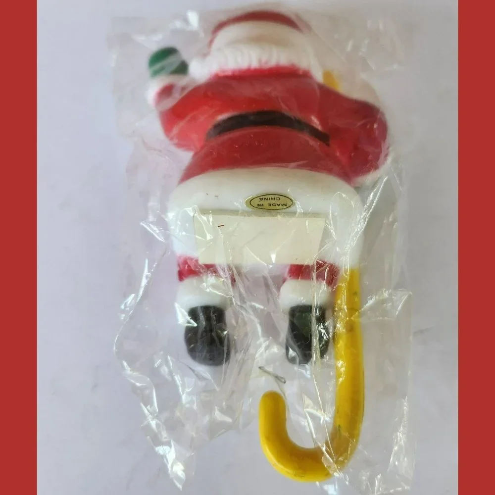 3 Vintage J.S.N.Y. Co. Plastic Santa Elves Christmas Shelf Sitter Stocking Hooks
